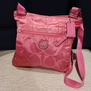 Coach Nylon Signature Pink Shoulder Bag Used Authentic